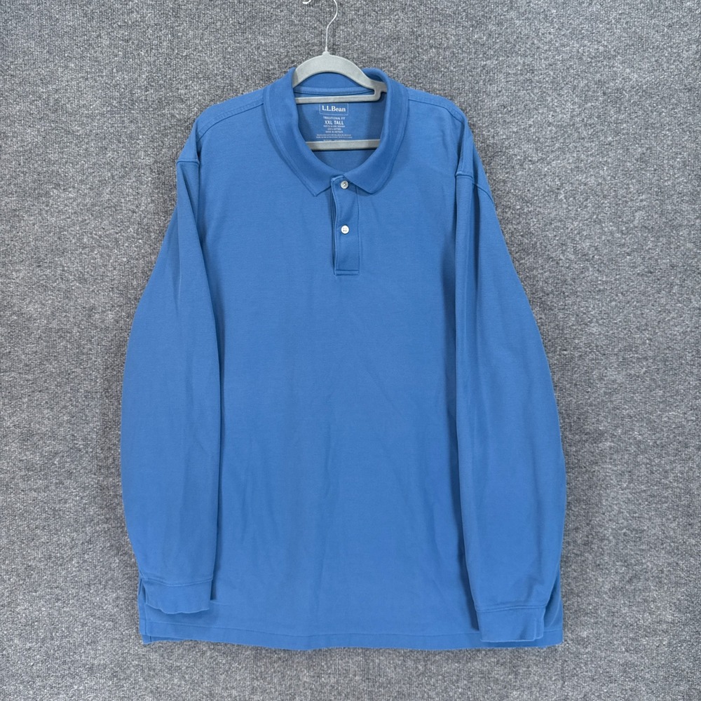 L.L Bean Polo Shirt Mens XXL Tall Blue Long Sleeve Cotton Traditional Fit Pique